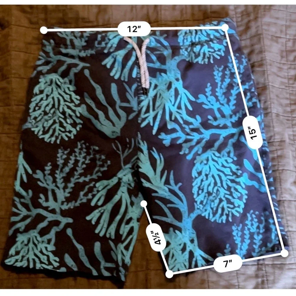 Appaman Boys Teal Coral Reef Print French‎ Terry Sweat Shorts Navy Blue Sz 14